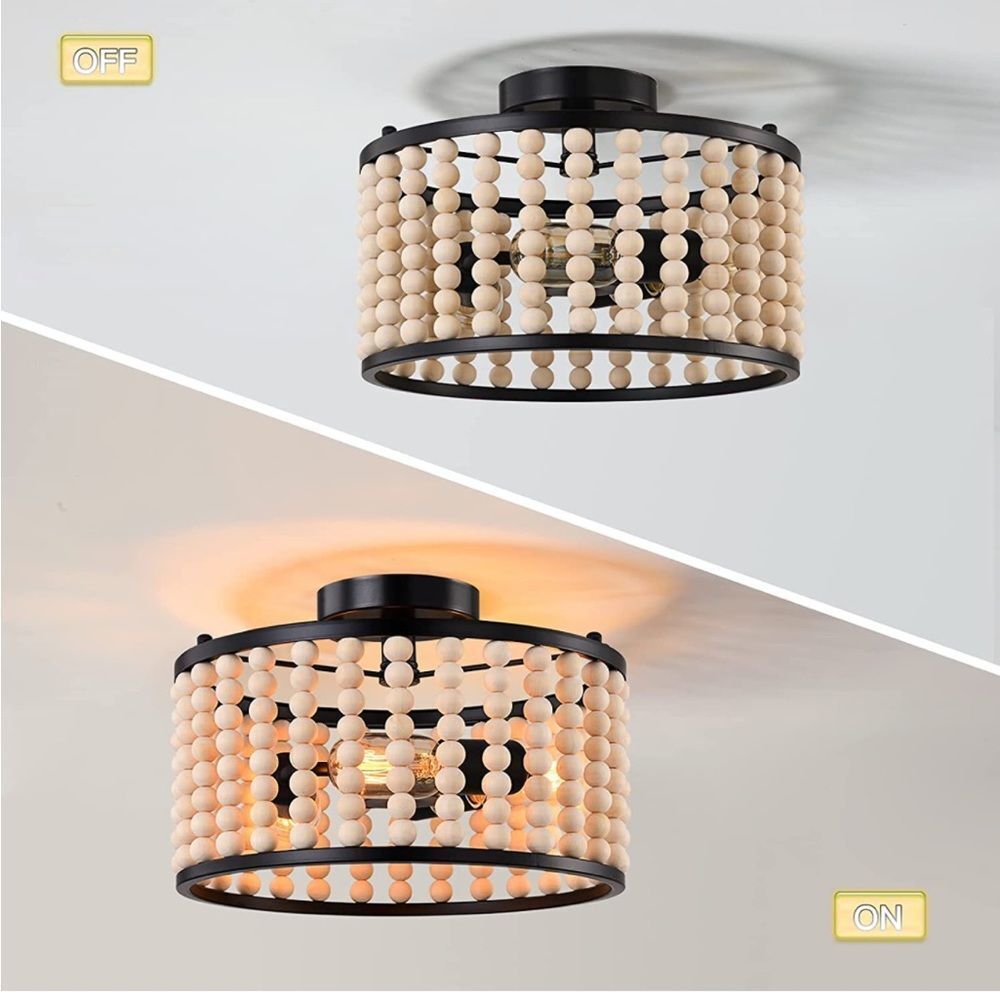 NWT farmhouse 3 light wood beaded chandelier - Picture 4 of 6
